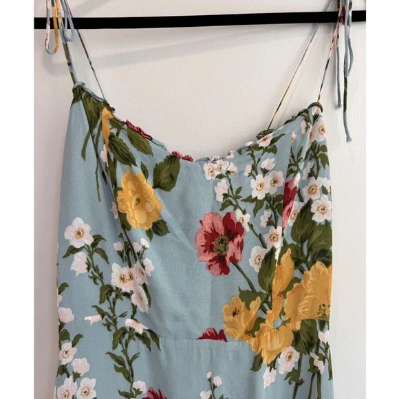 Reformation Enya Midi Dress Light Blue Floral Ruffle Hem Tie Strap Size 12 - Picture 5 of 12